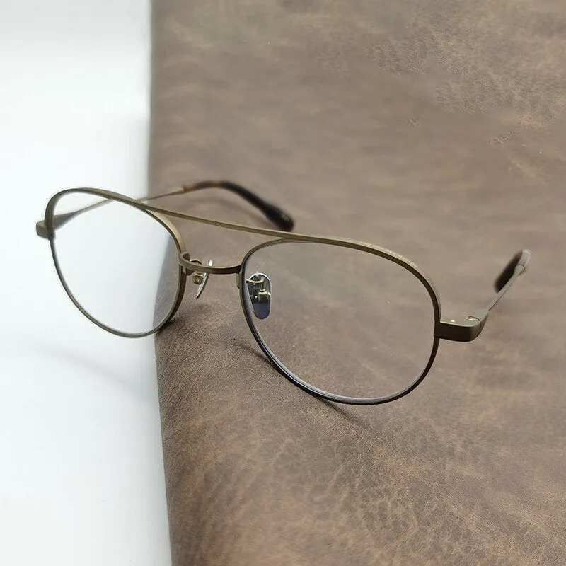 Cubojue Unisex Full Rim Oval Double Bridge Titanium Hyperopic Reading Glasses