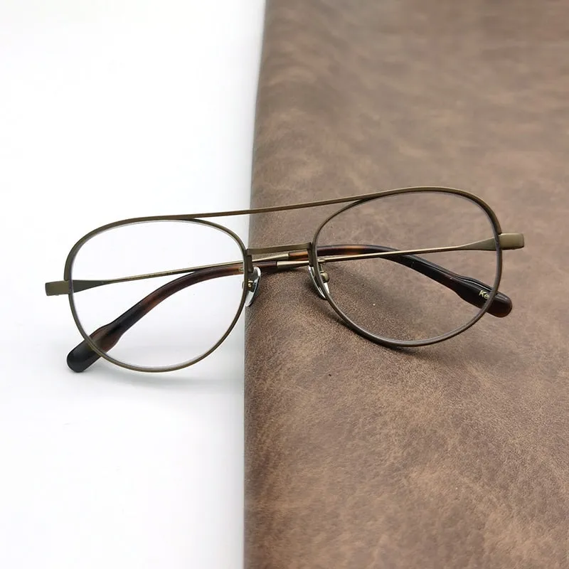 Cubojue Unisex Full Rim Oval Double Bridge Titanium Hyperopic Reading Glasses