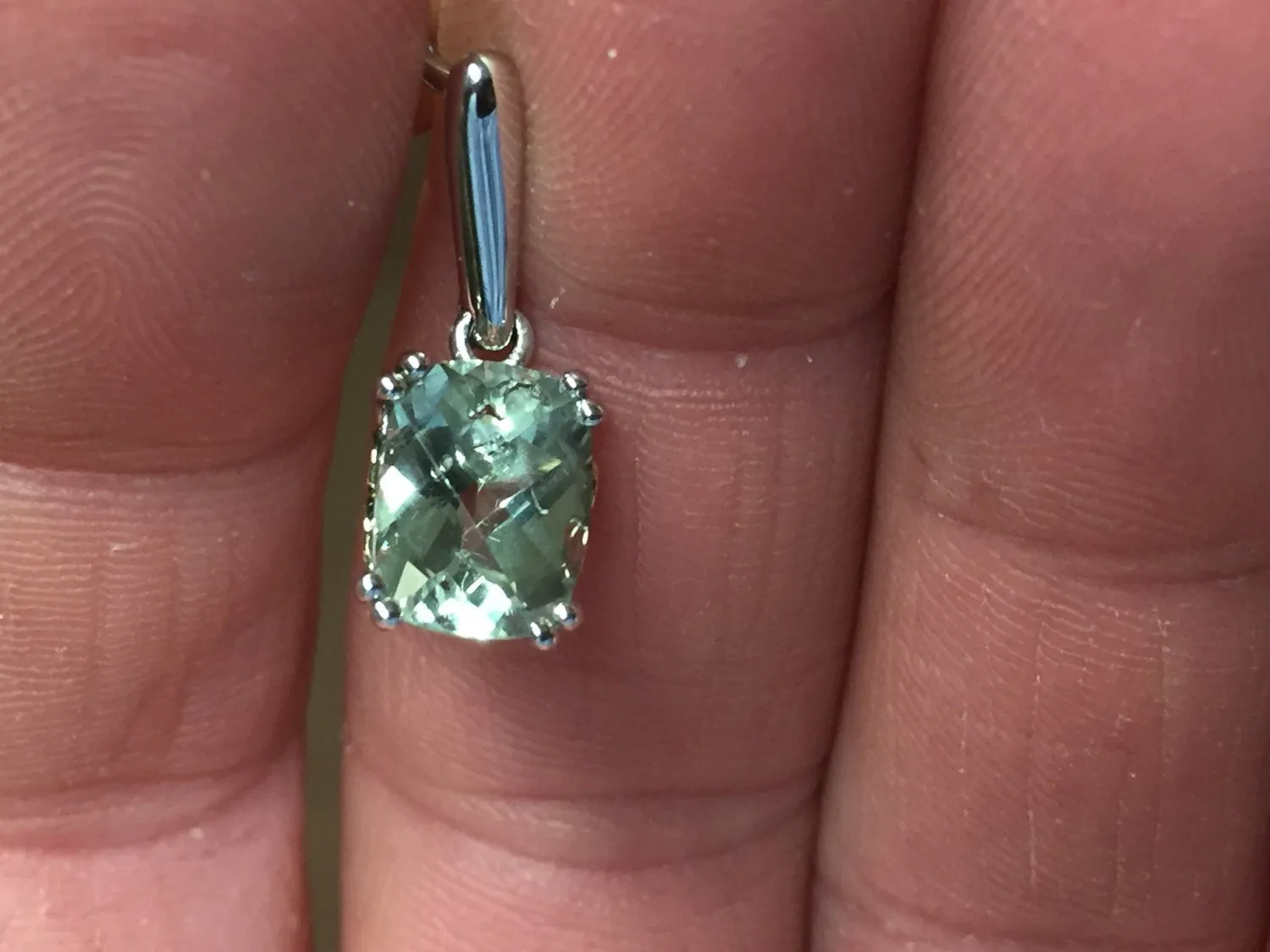 Cushion Cut Lab Created Green Amethyst Silver & 18 K Gold Dangle Earrings