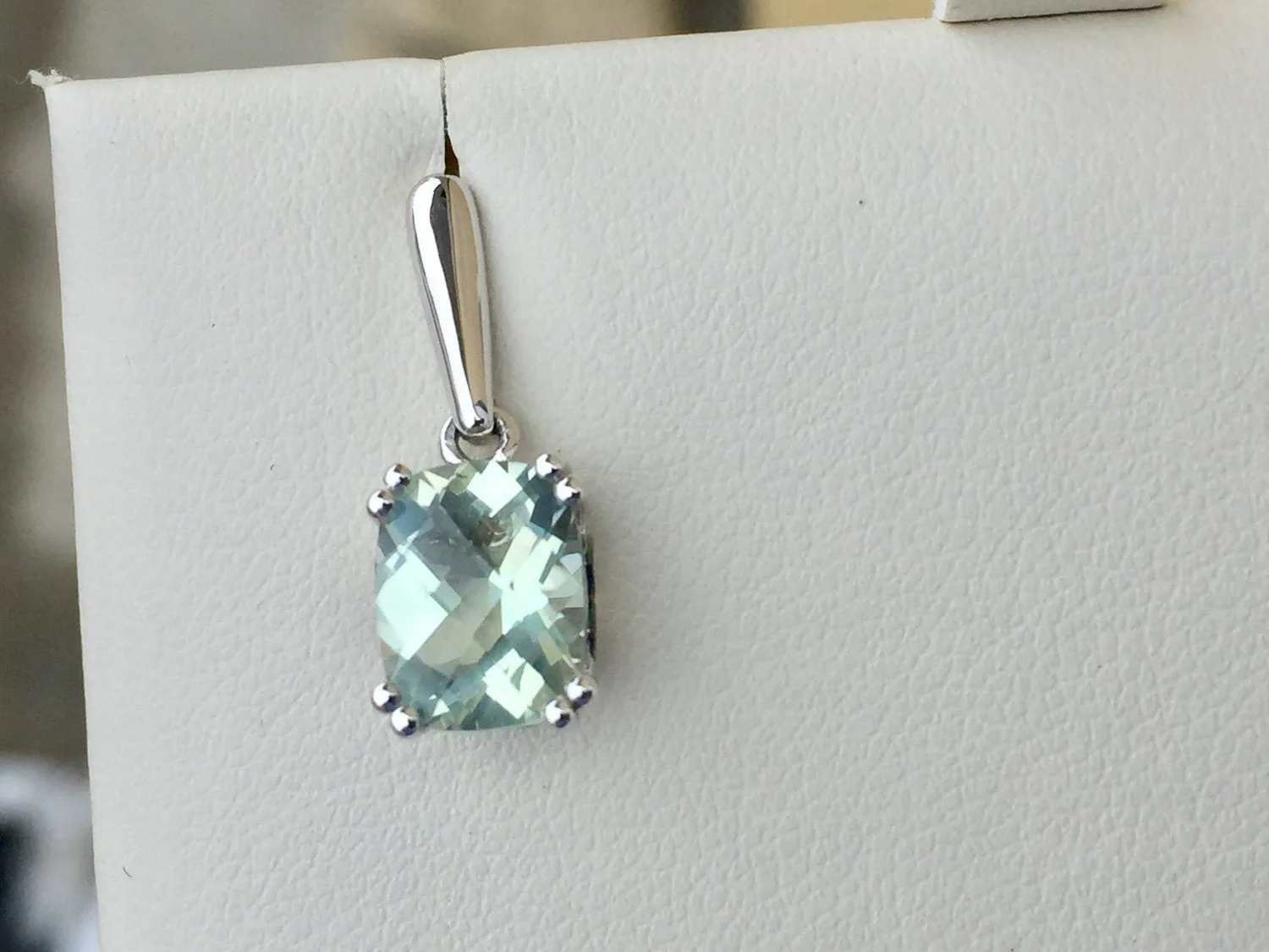 Cushion Cut Lab Created Green Amethyst Silver & 18 K Gold Dangle Earrings