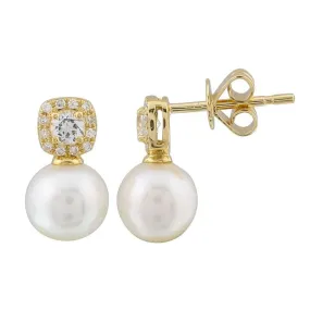 Cushion Gemstone Pearl Drop Studs