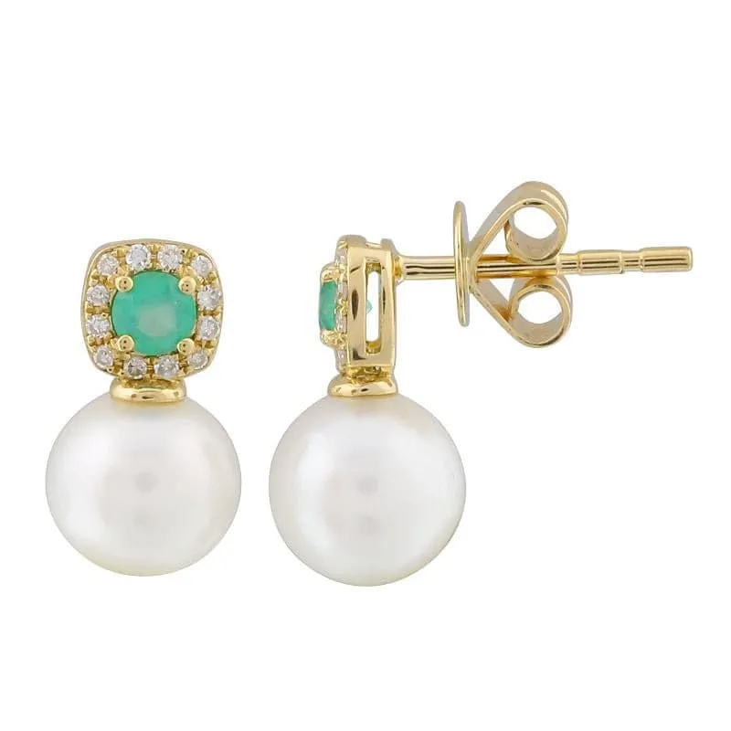 Cushion Gemstone Pearl Drop Studs