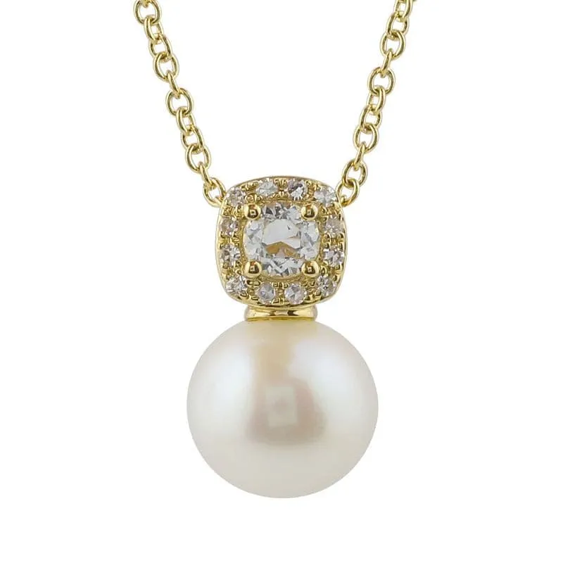 Cushion Gemstone Pearl Drop Studs