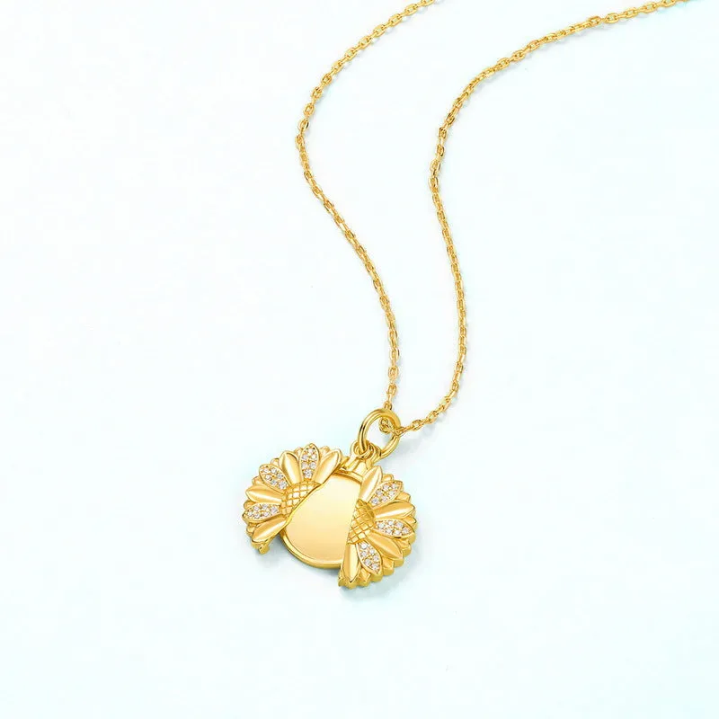 Daisy Photo Frame Pendant Zircon Sterling Silver Necklace