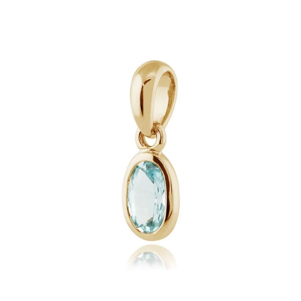 Damen 375 Gold 9ct Gelbgold Ovaler Aquamarin Classic Blende Set Halskette Blau 45cm