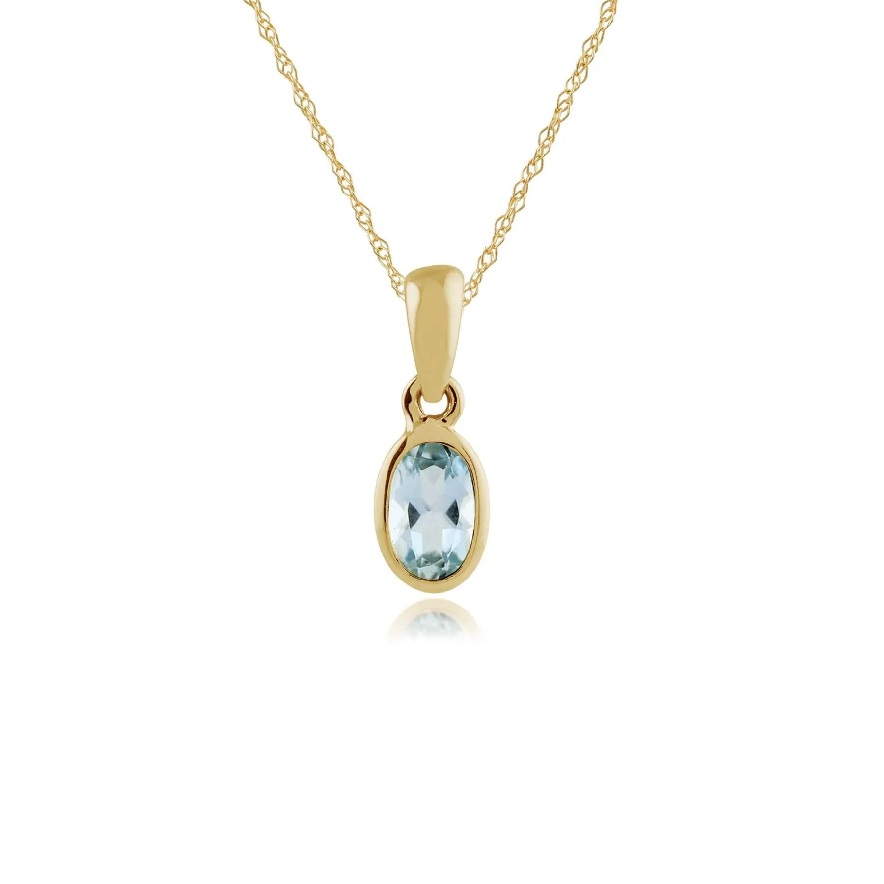 Damen 375 Gold 9ct Gelbgold Ovaler Aquamarin Classic Blende Set Halskette Blau 45cm