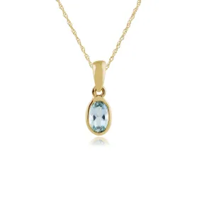 Damen 375 Gold 9ct Gelbgold Ovaler Aquamarin Classic Blende Set Halskette Blau 45cm