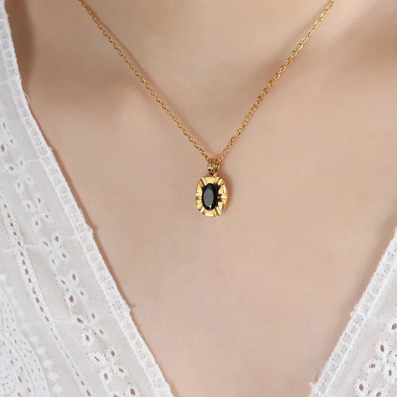 Dark Winds Black Zircon Necklace with 18K Gold Electroplating