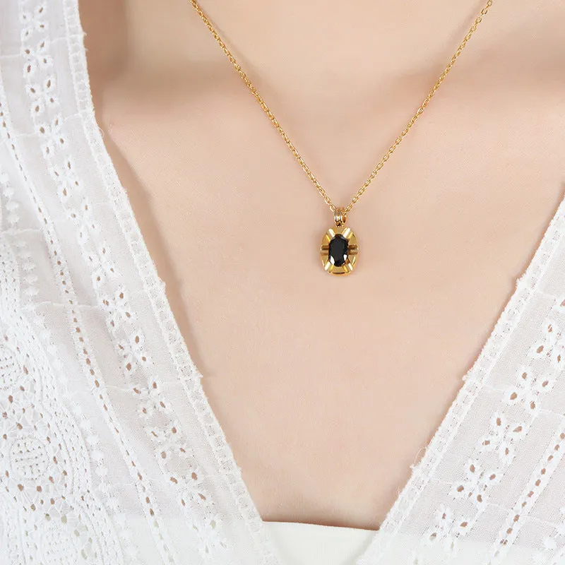 Dark Winds Black Zircon Necklace with 18K Gold Electroplating