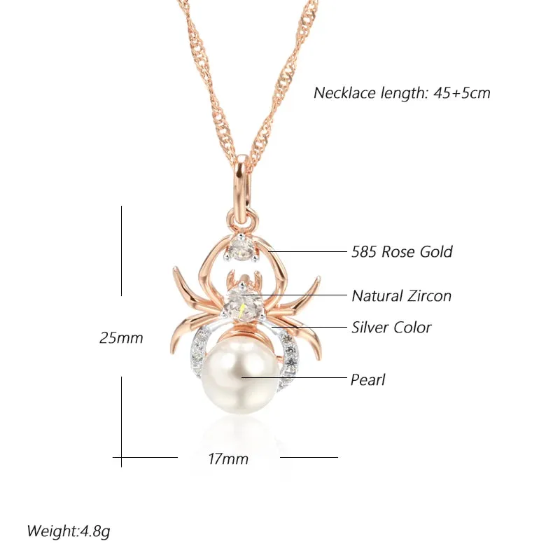 Dazzling Punk Spider Pearl Pendant Necklace in 585 Rose Gold & Silver – Perfect for Parties & Everyday Glamour!