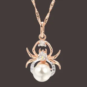 Dazzling Punk Spider Pearl Pendant Necklace in 585 Rose Gold & Silver – Perfect for Parties & Everyday Glamour!