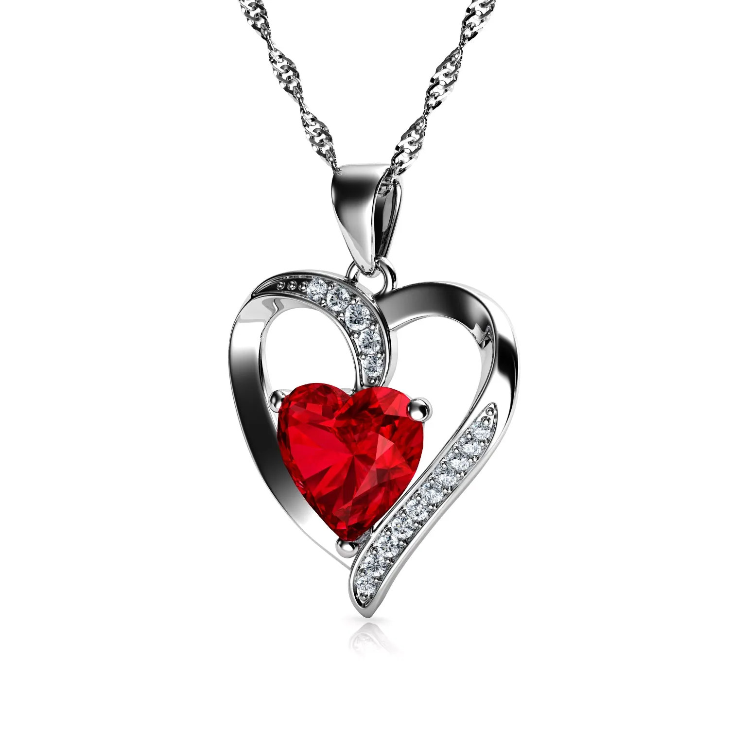 DEPHINI Red Jewellery SET Heart Necklace & Heart Earrings Silver