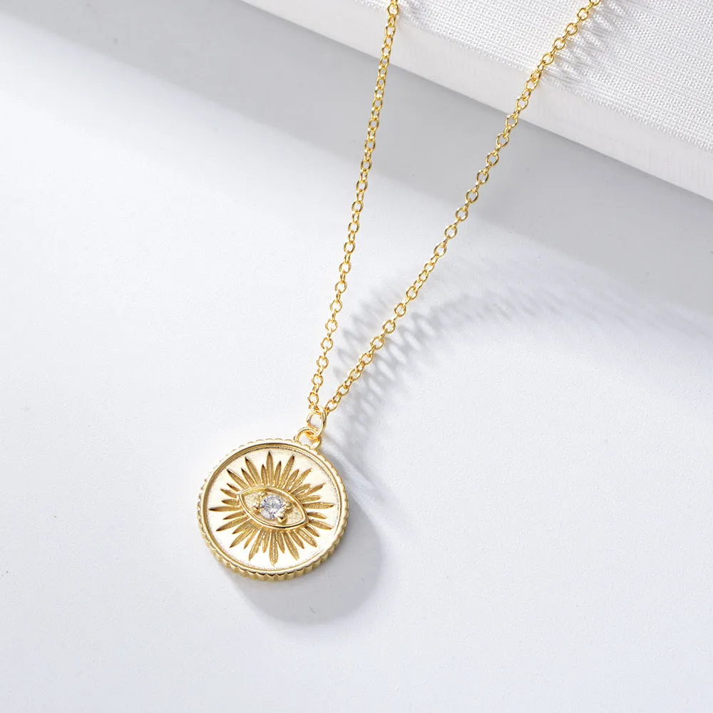 Devil's Eye Zircon Circle Pendant Sterling Silver Necklace for Women