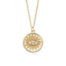 Devil's Eye Zircon Circle Pendant Sterling Silver Necklace for Women