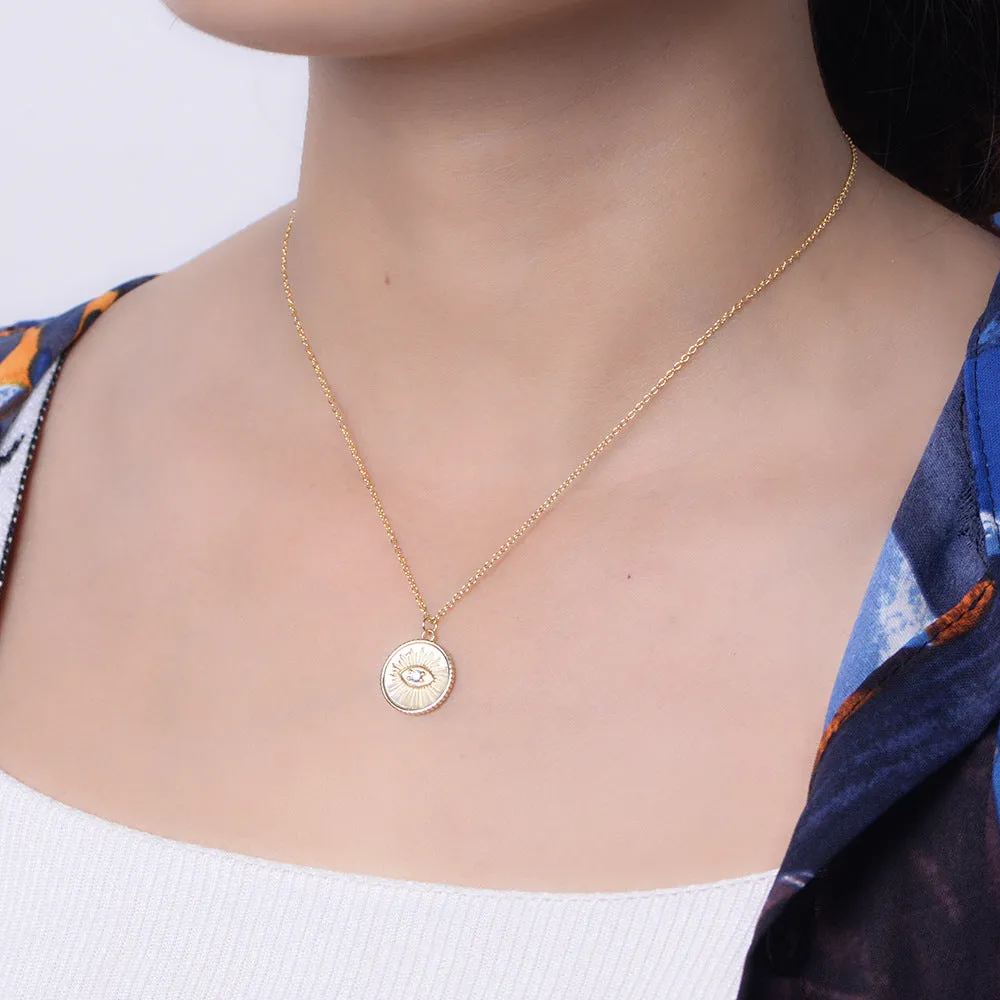 Devil's Eye Zircon Circle Pendant Sterling Silver Necklace for Women