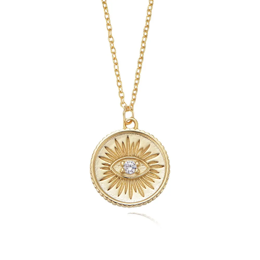Devil's Eye Zircon Circle Pendant Sterling Silver Necklace for Women
