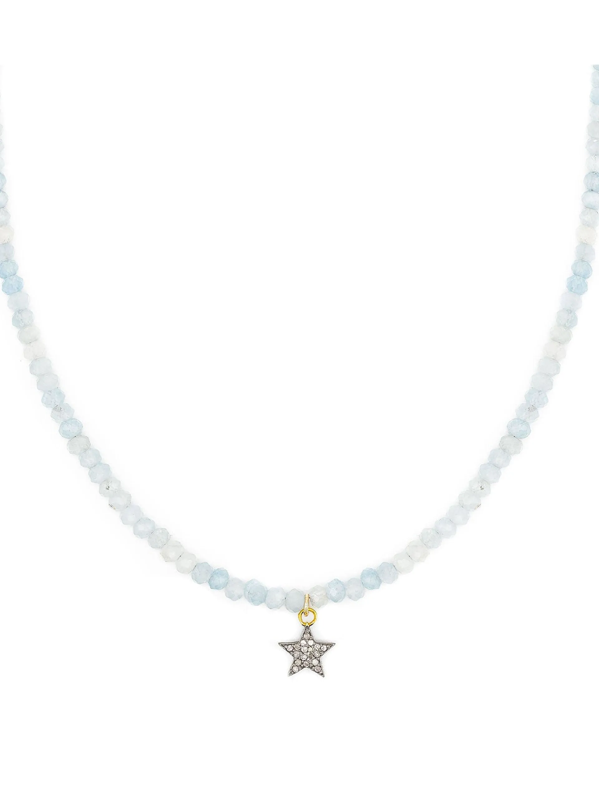 Diamond star and aquamarine bead necklace