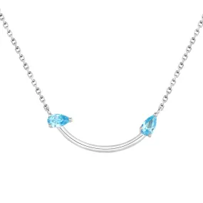 Double Blue Pear Shape Zircon Smiling Temperament Pendant Sterling Silver Necklace