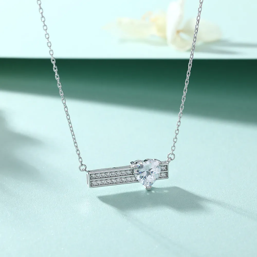 Double Row Heart Zircon Pendant Silver Necklace for Women