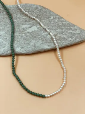 Dual Crescent Pearl   Turquoise Necklace