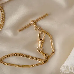 Dual-Sided 9K   14k Vintage Watch Chain Necklace with T-Bar Fob