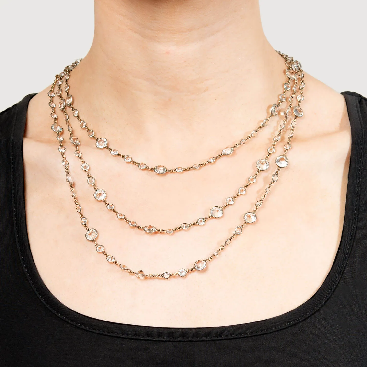 Early Art Deco 15k/Sterling Silver Rock Quartz Crystal Chain Necklace