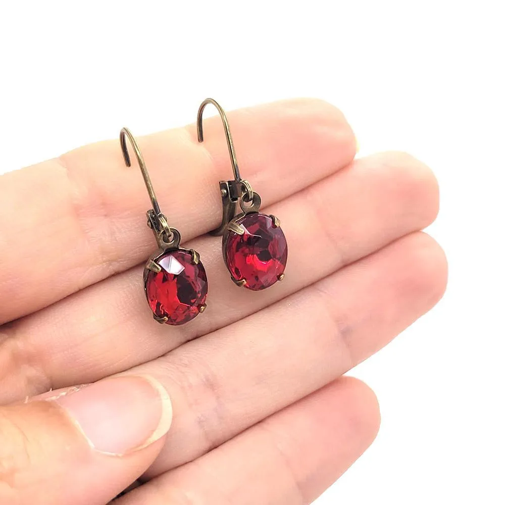 Earrings - Reds and Pinks - Brass Vintage Rhinestone Dangles (Assorted Styles) by Christine Stoll | Altered Relics