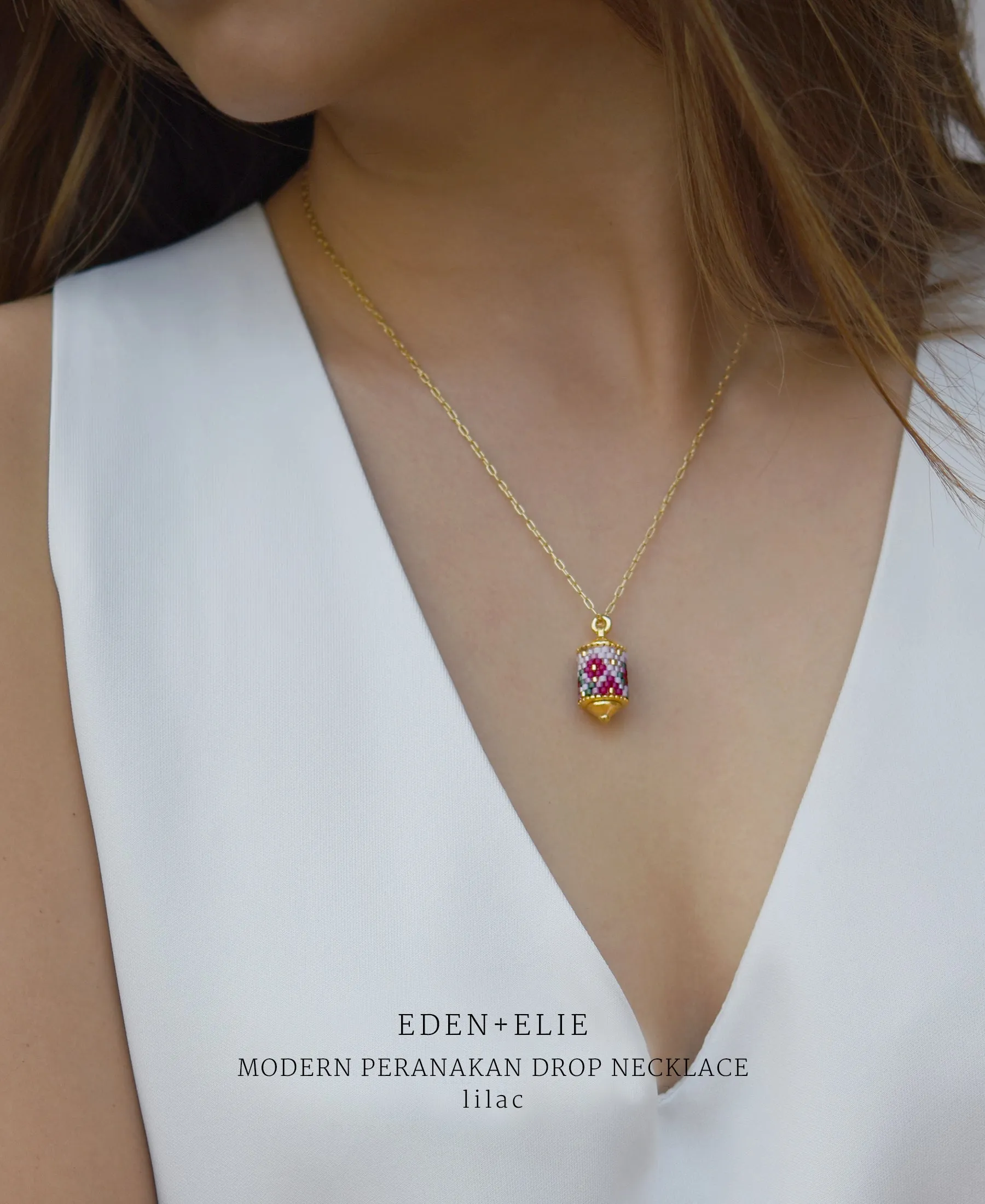 EDEN   ELIE Modern Peranakan drop pendant necklace - peach