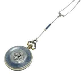Edwardian Longines Blue Enamel Pendant Watch Platinum and 14 Karat Yellow Gold