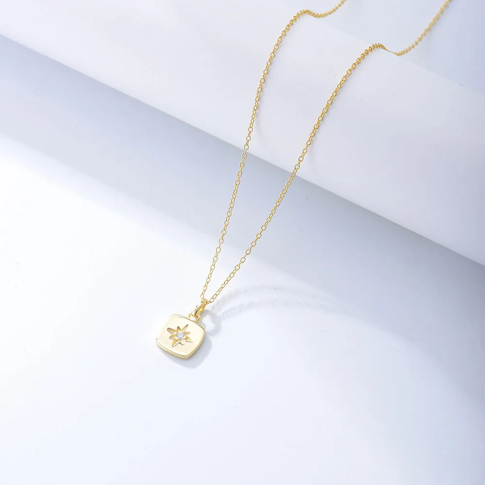 Eight-pointed Star Zircon Square Pendant Sterling Silver Necklace for Women