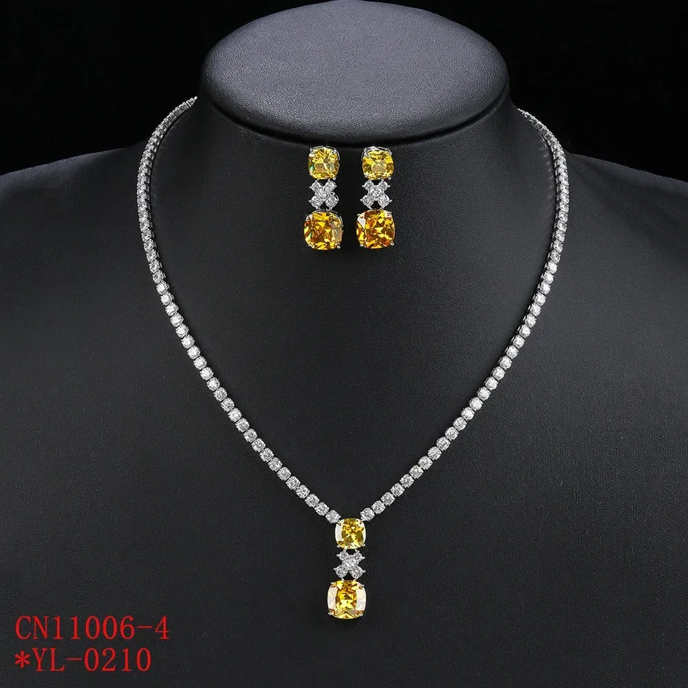 Elegant CZ  Cubic Zirconia Pendant  Necklace  Earrings Set Bridal Wedding Jewelry Sets for Women Gift CN11006