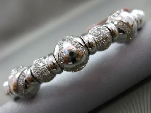 ESTATE 2.05CT DIAMOND 14KT WHITE GOLD CIRCULAR FLEXIBLE FILIGREE BANGLE BRACELET