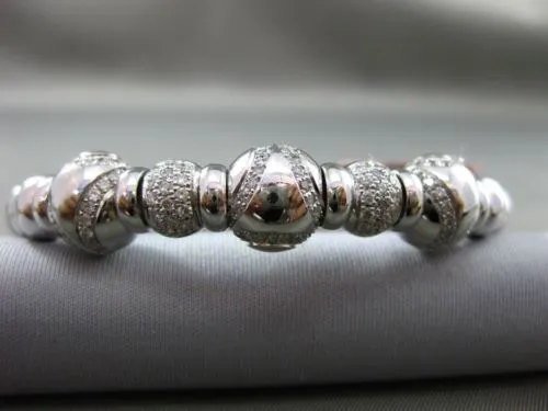 ESTATE 2.05CT DIAMOND 14KT WHITE GOLD CIRCULAR FLEXIBLE FILIGREE BANGLE BRACELET