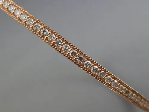 ESTATE .47CT DIAMOND 14KT ROSE GOLD SEMI ETERNITY MILGRAIN BANGLE BRACELET 2.5mm