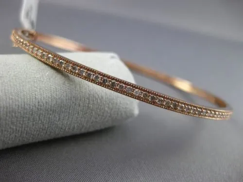 ESTATE .47CT DIAMOND 14KT ROSE GOLD SEMI ETERNITY MILGRAIN BANGLE BRACELET 2.5mm