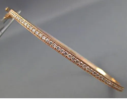 ESTATE .47CT DIAMOND 14KT ROSE GOLD SEMI ETERNITY MILGRAIN BANGLE BRACELET 2.5mm