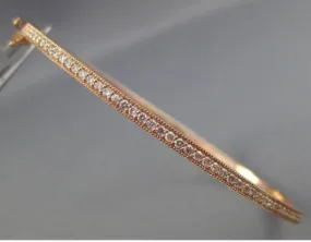 ESTATE .47CT DIAMOND 14KT ROSE GOLD SEMI ETERNITY MILGRAIN BANGLE BRACELET 2.5mm