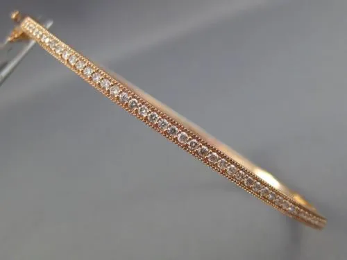 ESTATE .47CT DIAMOND 14KT ROSE GOLD SEMI ETERNITY MILGRAIN BANGLE BRACELET 2.5mm