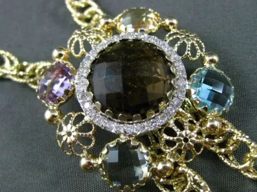 ESTATE LARGE 20.36CT DIAMOND MULTI GEM 14K YELLOW GOLD 3D FLORAL LARIAT NECKLACE
