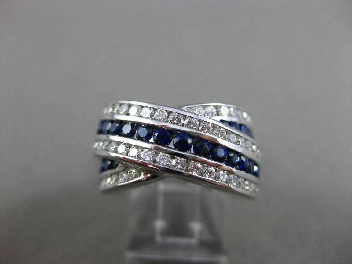 ESTATE LARGE 2.6CT DIAMOND SAPPHIRE 18K WHITE GOLD CRISS CROSS RING E/F VS 23856