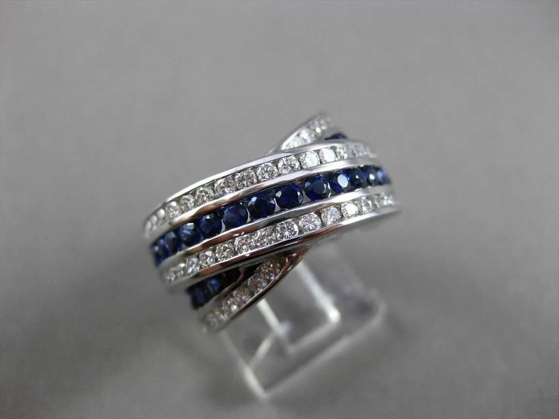 ESTATE LARGE 2.6CT DIAMOND SAPPHIRE 18K WHITE GOLD CRISS CROSS RING E/F VS 23856