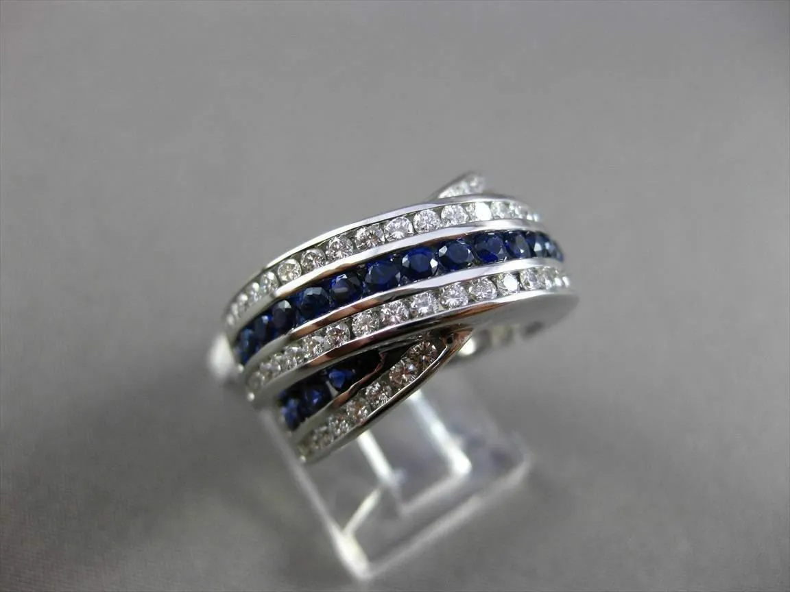 ESTATE LARGE 2.6CT DIAMOND SAPPHIRE 18K WHITE GOLD CRISS CROSS RING E/F VS 23856