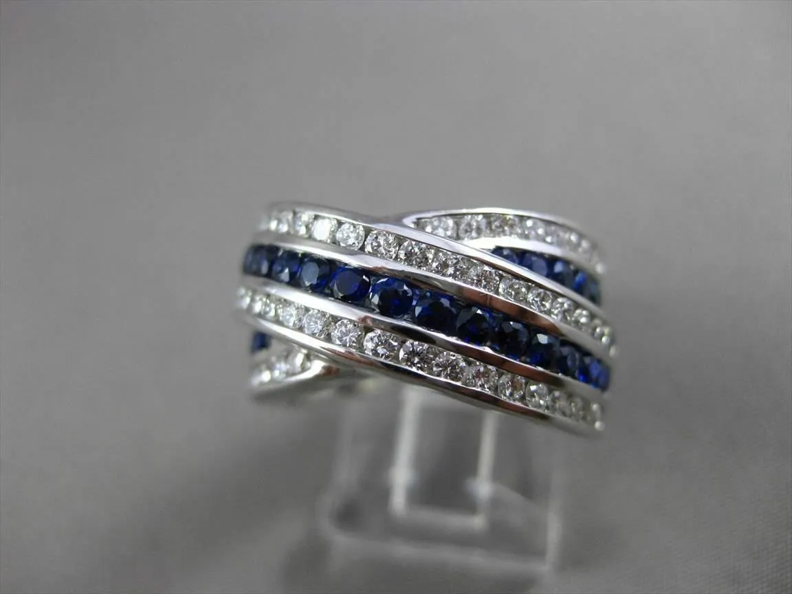ESTATE LARGE 2.6CT DIAMOND SAPPHIRE 18K WHITE GOLD CRISS CROSS RING E/F VS 23856