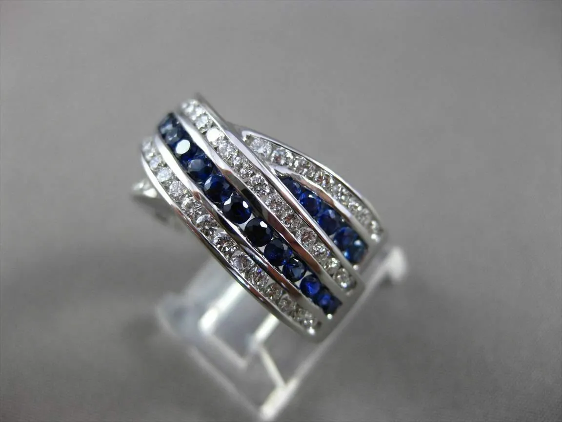 ESTATE LARGE 2.6CT DIAMOND SAPPHIRE 18K WHITE GOLD CRISS CROSS RING E/F VS 23856