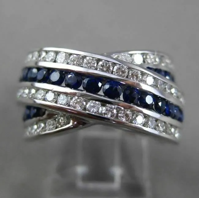 ESTATE LARGE 2.6CT DIAMOND SAPPHIRE 18K WHITE GOLD CRISS CROSS RING E/F VS 23856