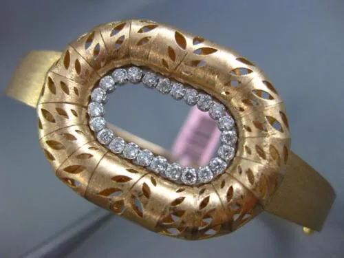 ESTATE LARGE .60CT DIAMOND 14KT ROSE GOLD 3D OVAL FILIGREE LEAF BANGLE BRACELET