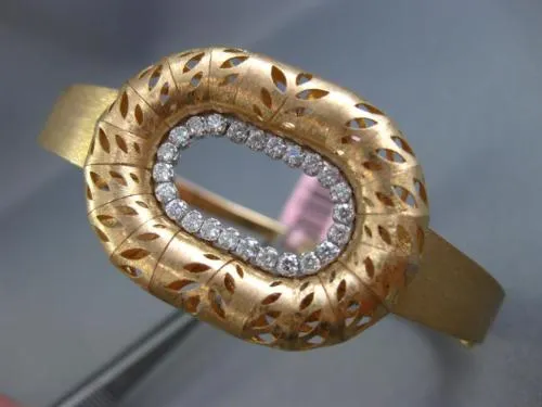 ESTATE LARGE .60CT DIAMOND 14KT ROSE GOLD 3D OVAL FILIGREE LEAF BANGLE BRACELET