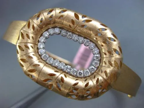 ESTATE LARGE .60CT DIAMOND 14KT ROSE GOLD 3D OVAL FILIGREE LEAF BANGLE BRACELET