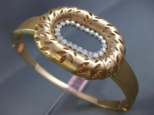 ESTATE LARGE .60CT DIAMOND 14KT ROSE GOLD 3D OVAL FILIGREE LEAF BANGLE BRACELET