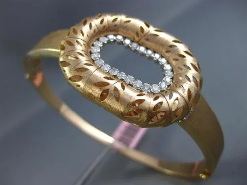 ESTATE LARGE .60CT DIAMOND 14KT ROSE GOLD 3D OVAL FILIGREE LEAF BANGLE BRACELET